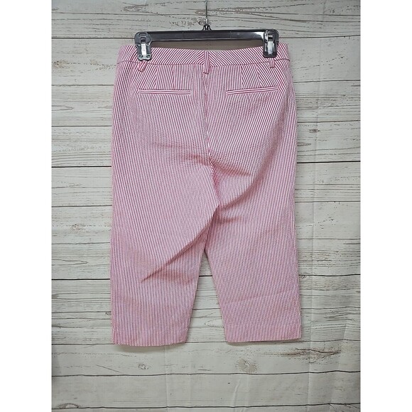 Talbots Skimmer Red & White Striped Seersucker Cropped coastal pants Women's 10P - Picture 2 of 8